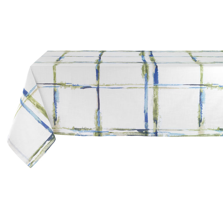 Abstract Grid Cotton Print Tablecloth (Sea/Green)