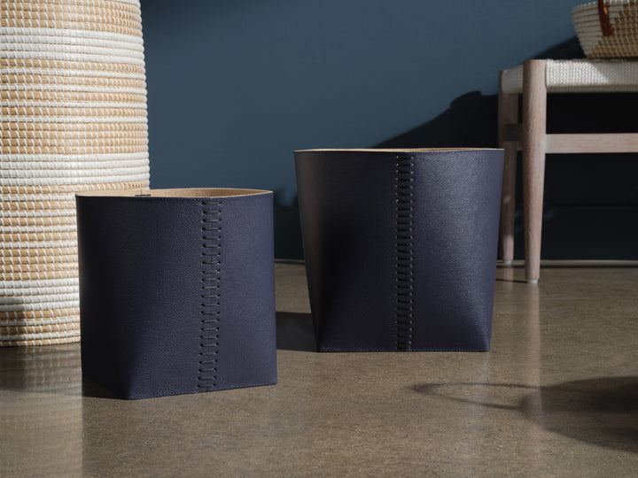 Salo Full-Grain Leather Baskets (Set/2) (Navy)