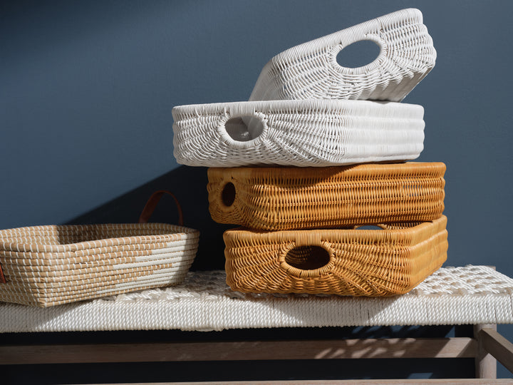 Lorain Rattan Nested Rectangle Storage Baskets Set of 2 (Light Honey)