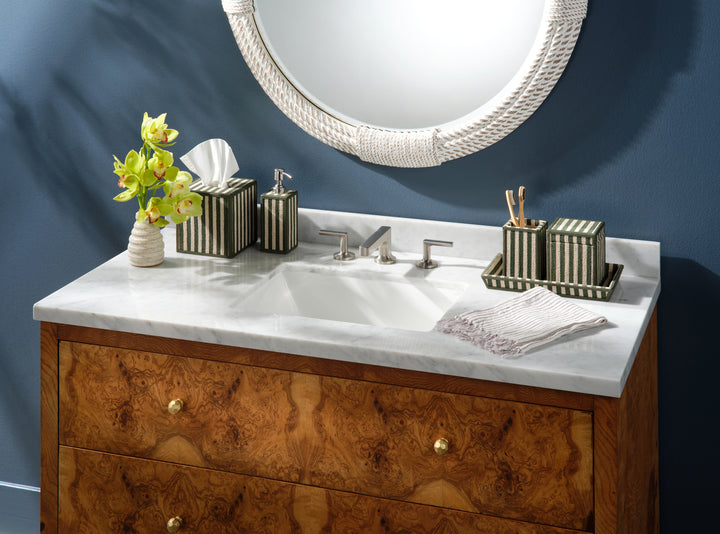 Franklin Emerald Striped Cotton Jute/Forest Leather Bathroom Accessories