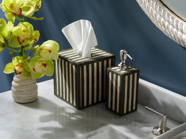 Franklin Emerald Striped Cotton Jute/Forest Leather Bathroom Accessories