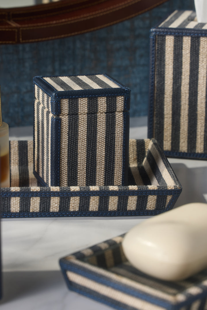 Franklin Navy Striped/Navy Cotton Jute/Leather Bathroom Accessories