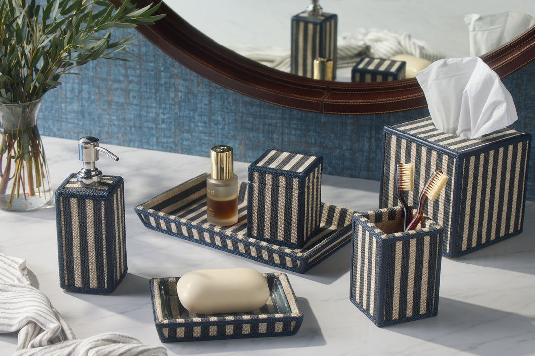 Franklin Navy Striped/Navy Cotton Jute/Leather Bathroom Accessories
