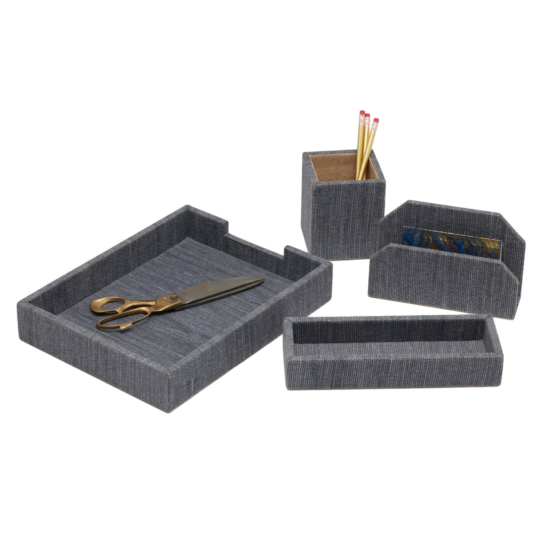 Galway Cotton Jute Desk Accessory Set (Slate Blue)