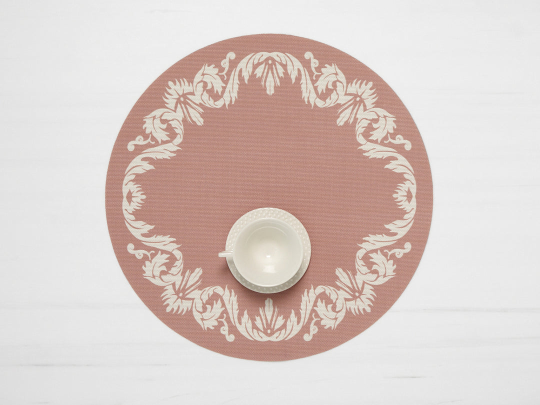 Martha Stewart x Chilewich Scroll 15" Round Place Mats Set/4 (Burnt Coral)