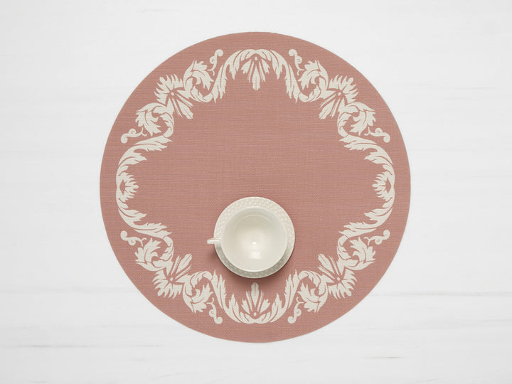 Martha Stewart x Chilewich Scroll 15" Round Place Mats Set/4 (Burnt Coral)