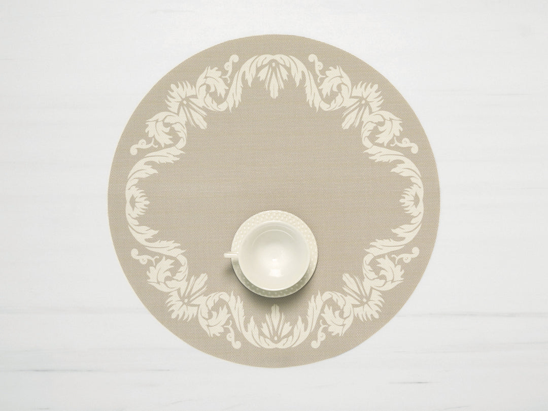 Martha Stewart x Chilewich Scroll 15" Round Place Mats Set/4 (Flax)