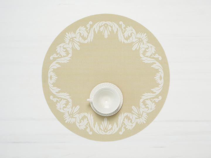 Martha Stewart x Chilewich Scroll 15" Round Place Mats Set/4 (Wheat)