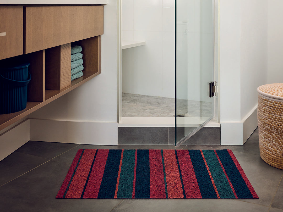 Chilewich Bolt Stripe Shag Floor Mats (Raspberry)