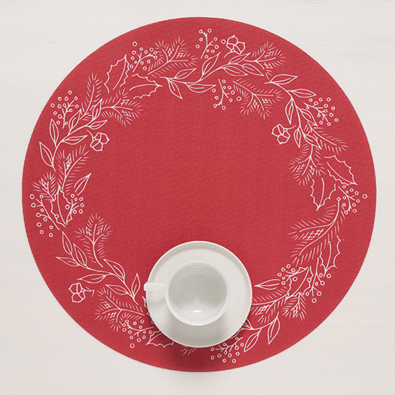Martha Stewart x Chilewich Wreath Round Place Mats Set/4 (Crimson)