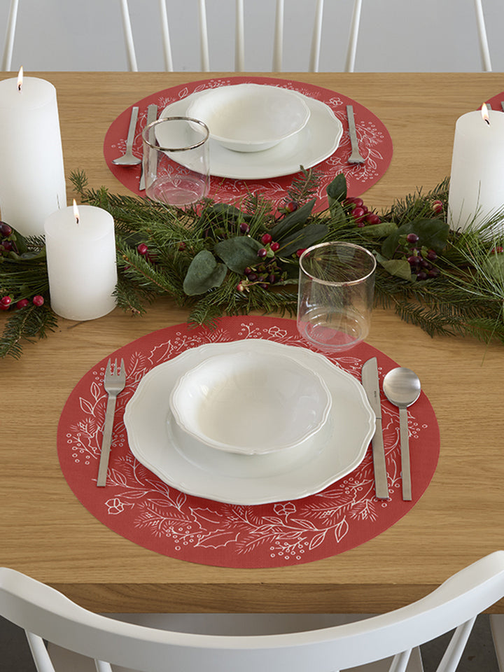 Martha Stewart x Chilewich Wreath Round Place Mats Set/4 (Crimson)