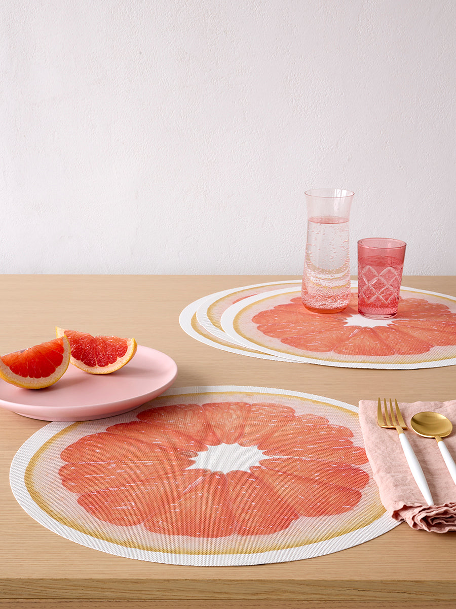 Chilewich Citrus Round Vinyl Place Mats Set/4 (Grapefruit)