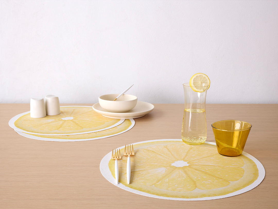 Chilewich Citrus Round Vinyl Place Mats Set/4 (Lemon)