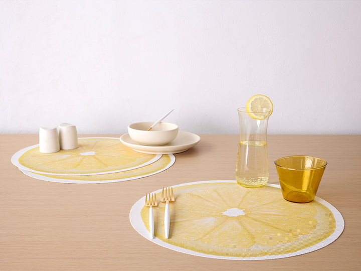 Chilewich Citrus Round Vinyl Place Mats Set/4 (Lemon)