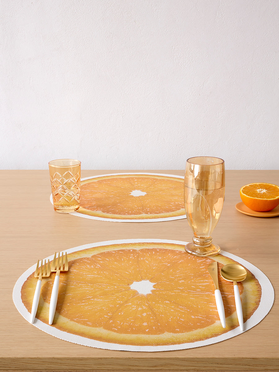 Chilewich Citrus Round Vinyl Place Mats Set/4 (Orange)
