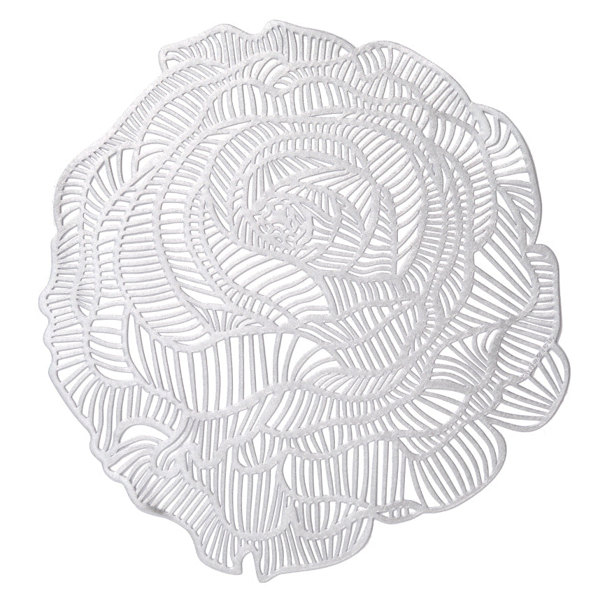 Chilewich Pressed Rose Round Place Mats Set/4 (Silver)