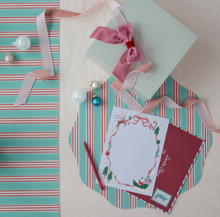 Meri Meri x Chilewich Festive Stripe Scallop Placemats Set/4 (Mint)