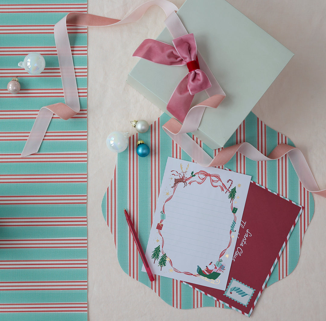 Meri Meri x Chilewich Festive Stripe Table Runner (Mint)
