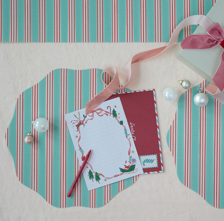 Meri Meri x Chilewich Festive Stripe Scallop Placemats Set/4 (Mint)