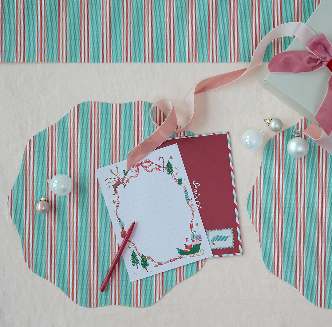 Meri Meri x Chilewich Festive Stripe Table Runner (Mint)
