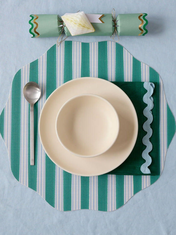 Meri Meri x Chilewich Festive Stripe Scallop Placemats Set/4 (Green)
