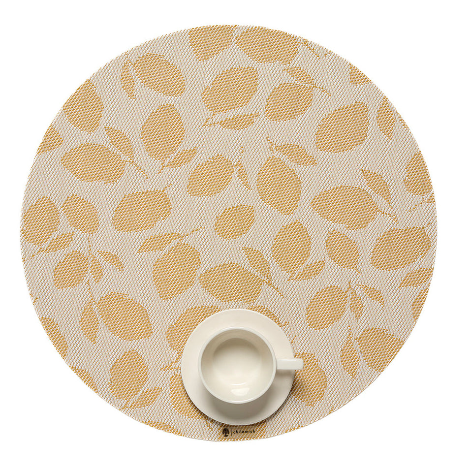 Martha Stewart x Chilewich Lemon Leaves Round Placemats Set/4 (Goldenrod)