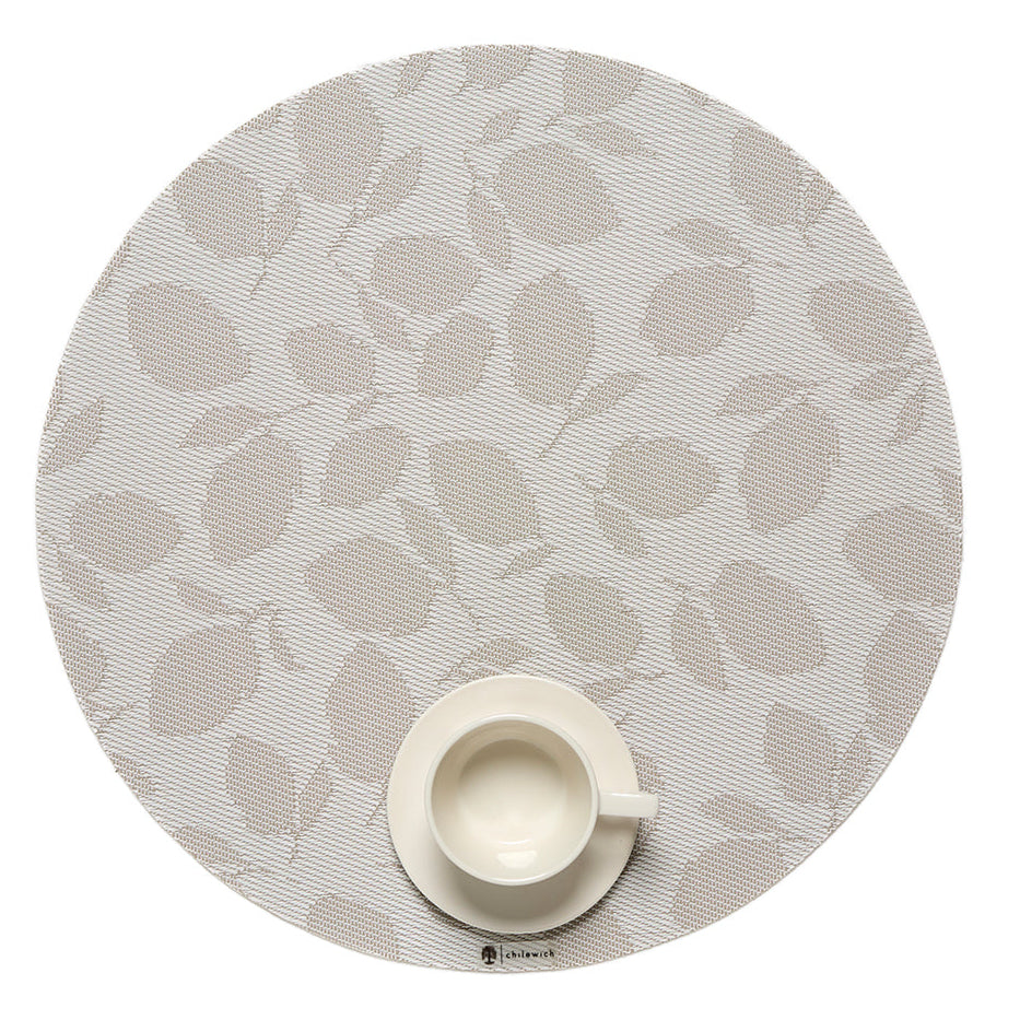 Martha Stewart x Chilewich Lemon Leaves Round Placemats Set/4 (Steel wool)