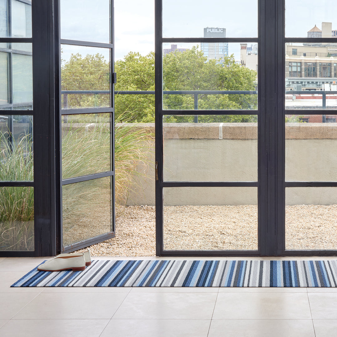 Chilewich Horizon Stripe Shag Floor Mats (Deep Sea)