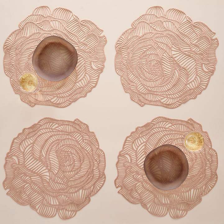 Chilewich Pressed Rose Round Place Mats Set/4 (Rose Gold)