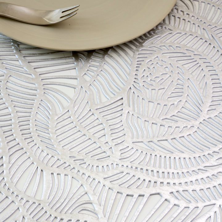 Chilewich Pressed Rose Round Place Mats Set/4 (Silver)