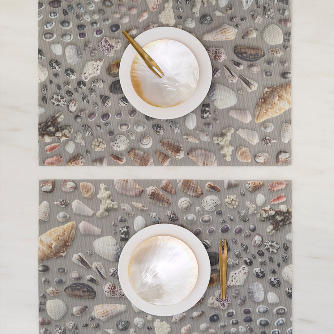 Martha Stewart x Chilewich Seashells Rectangular Placemats Set/4 (Grey Sand)