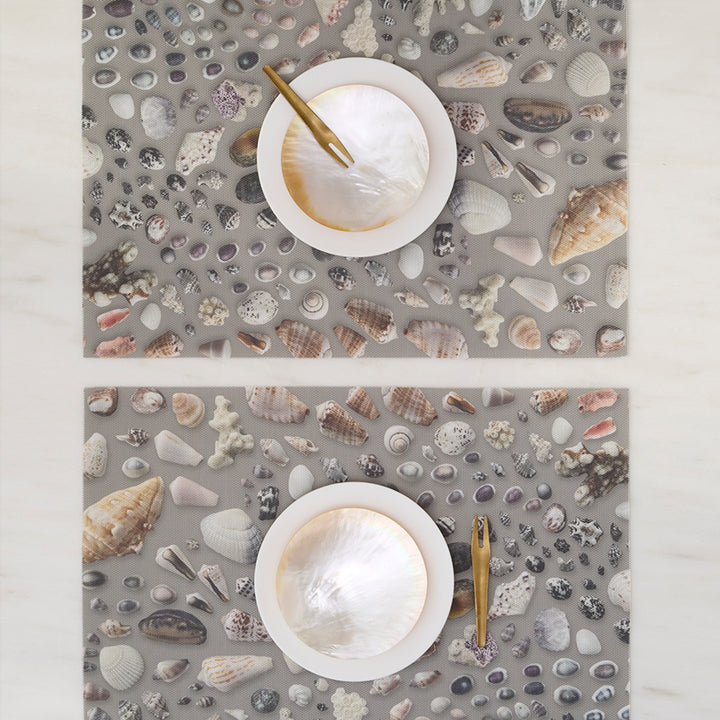 Martha Stewart x Chilewich Seashells Rectangular Placemats Set/4 (Grey Sand)