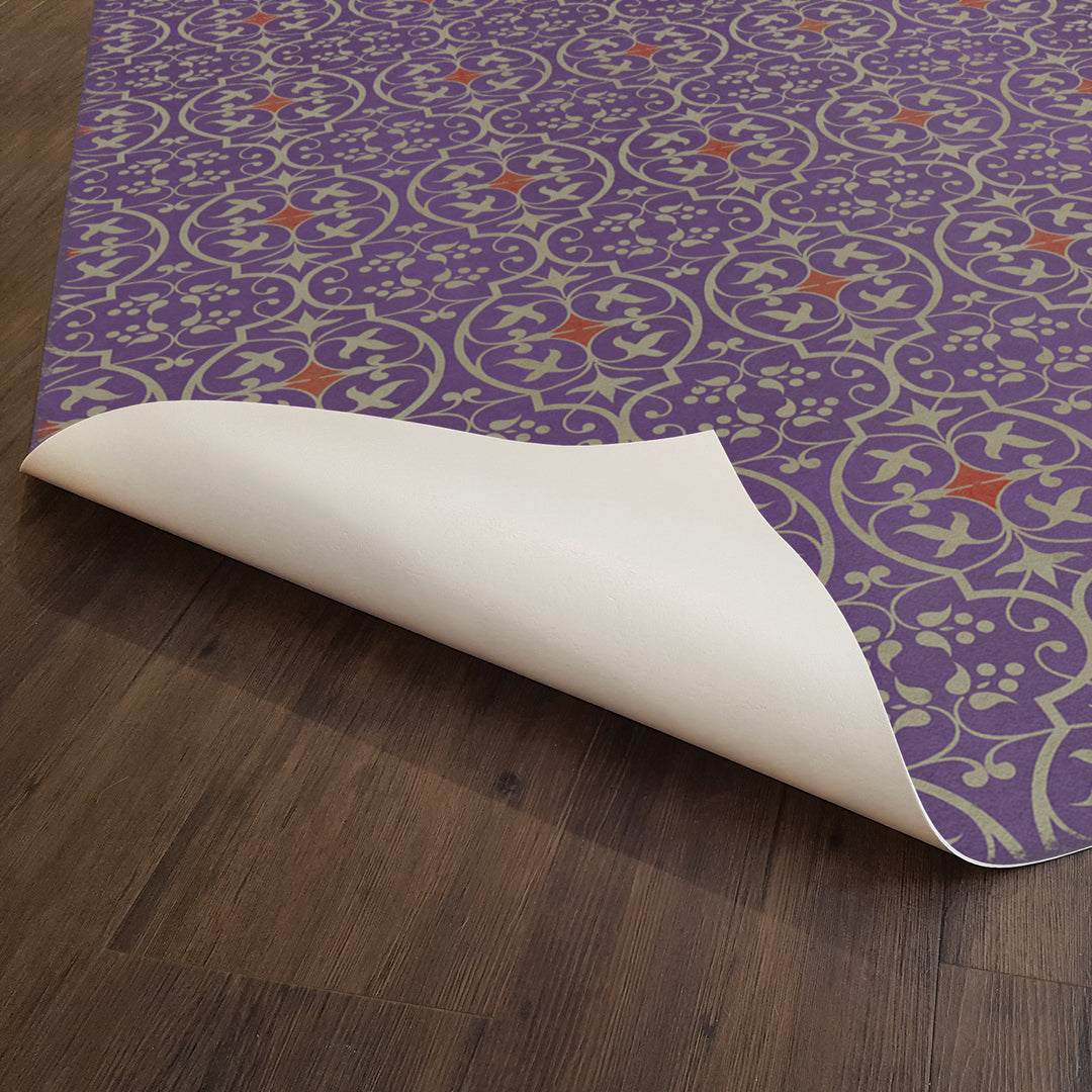 Vintage Vinyl Floorcloth Rug (Pattern 51 I Shall Wear Purple)