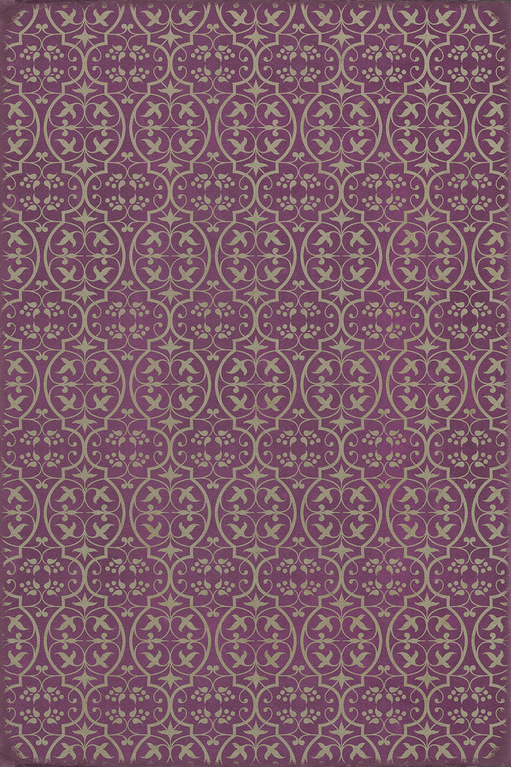 Vintage Vinyl Floorcloth Rug (Pattern 51 Now that Lilacs are in bloom)