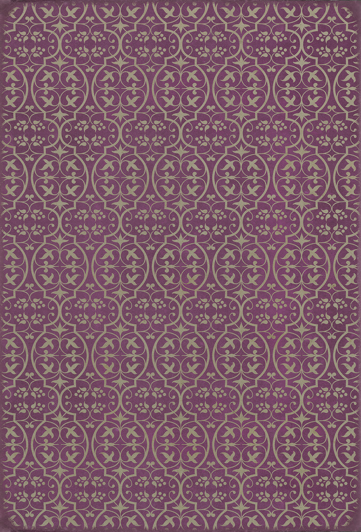Vintage Vinyl Floorcloth Rug (Pattern 51 Now that Lilacs are in bloom)