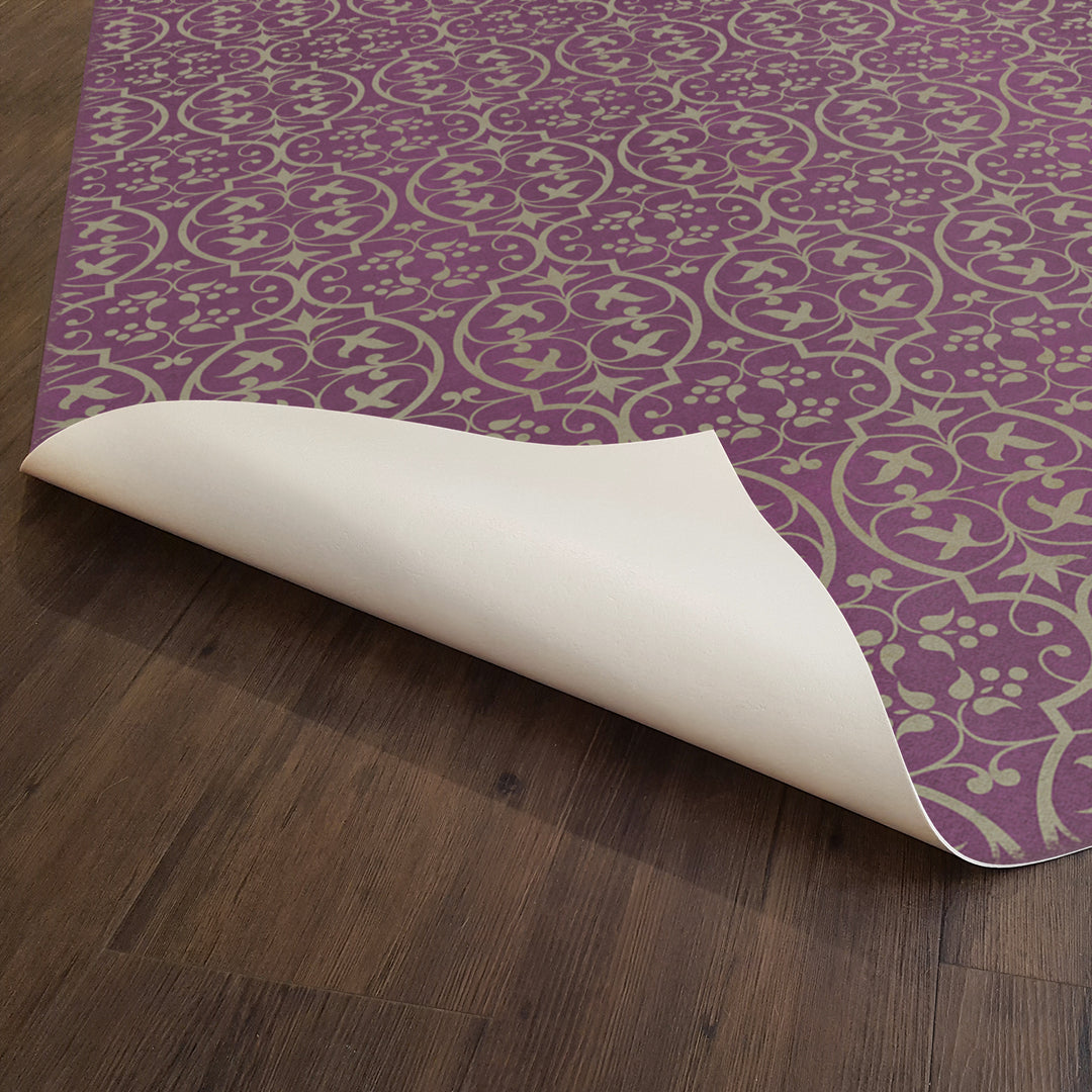 Vintage Vinyl Floorcloth Rug (Pattern 51 Now that Lilacs are in bloom)