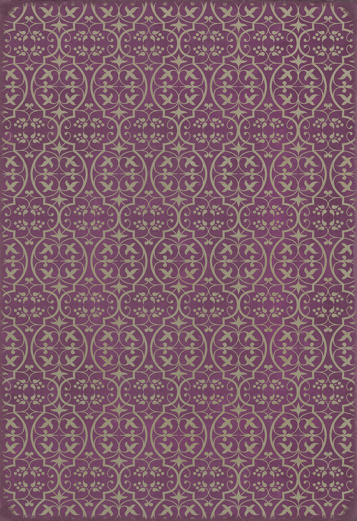 Vintage Vinyl Floorcloth Rug (Pattern 51 Now that Lilacs are in bloom)