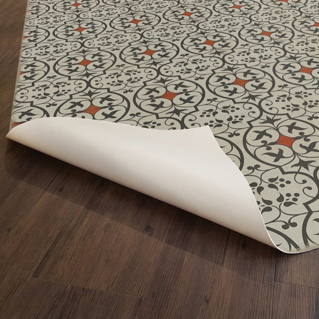 Vintage Vinyl Floorcloth Rug (Pattern 51 Whats Black and White and Red all Over)