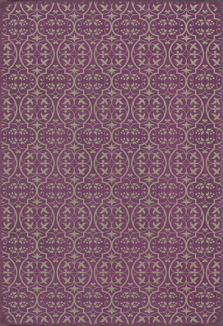 Vintage Vinyl Floorcloth Rug (Pattern 51 Now that Lilacs are in bloom)