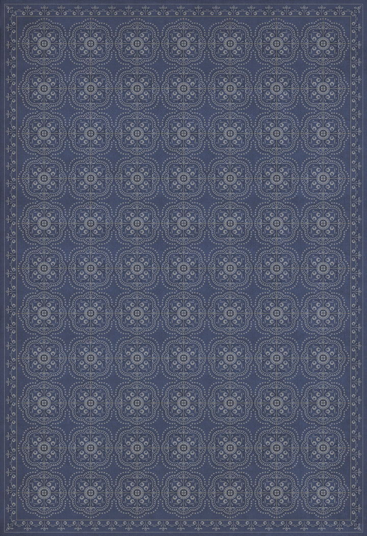 Vintage Vinyl Floorcloth Rug (Pattern 28 Indigo Bandana)