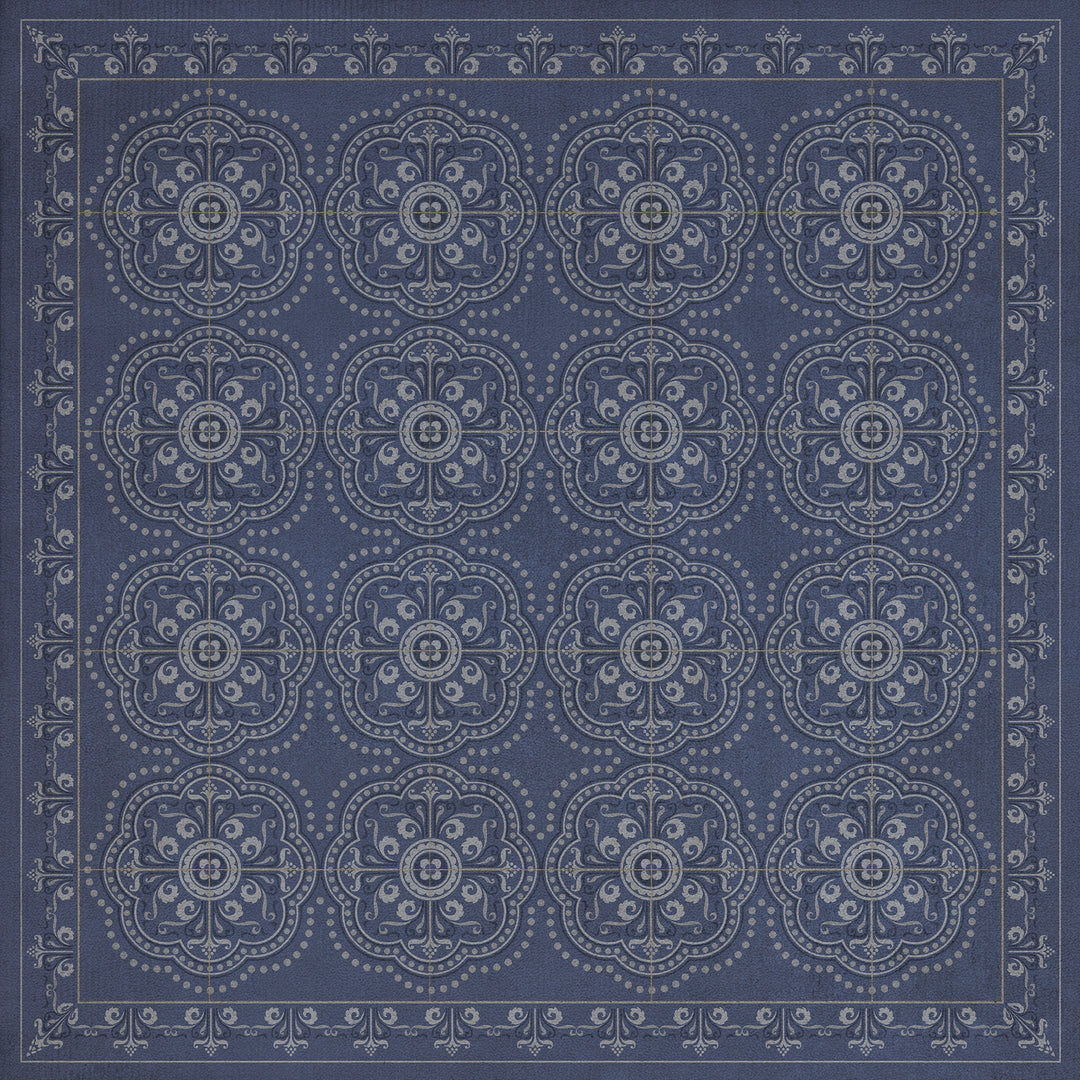 Vintage Vinyl Floorcloth Rug (Pattern 28 Indigo Bandana)