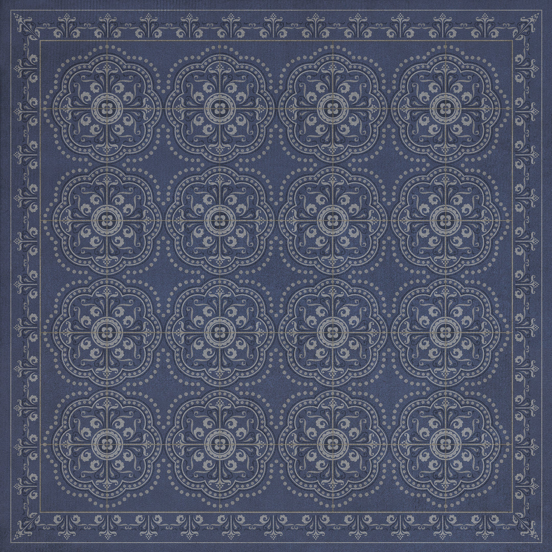 Vintage Vinyl Floorcloth Rug (Pattern 28 Indigo Bandana)