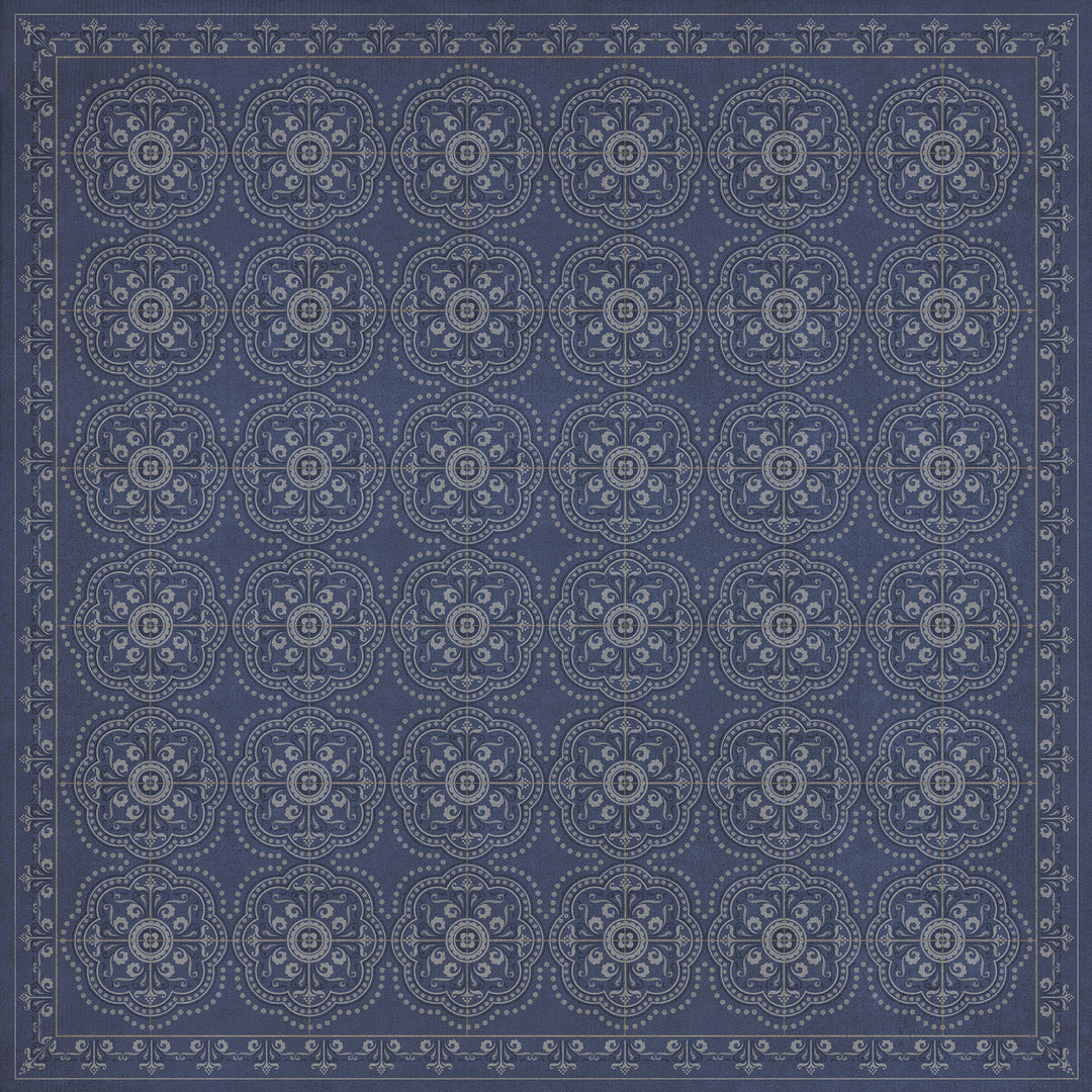 Vintage Vinyl Floorcloth Rug (Pattern 28 Indigo Bandana)