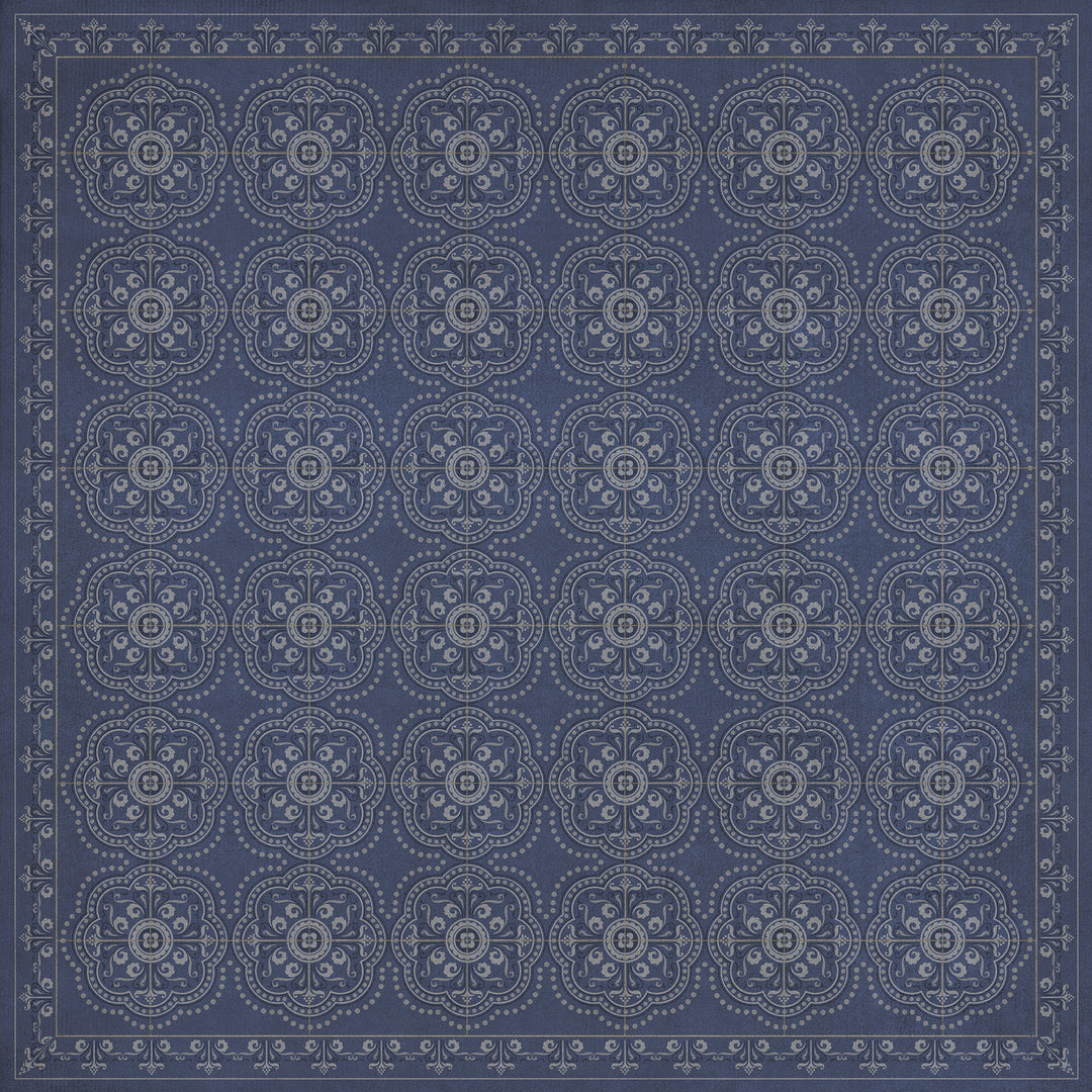 Vintage Vinyl Floorcloth Rug (Pattern 28 Indigo Bandana)