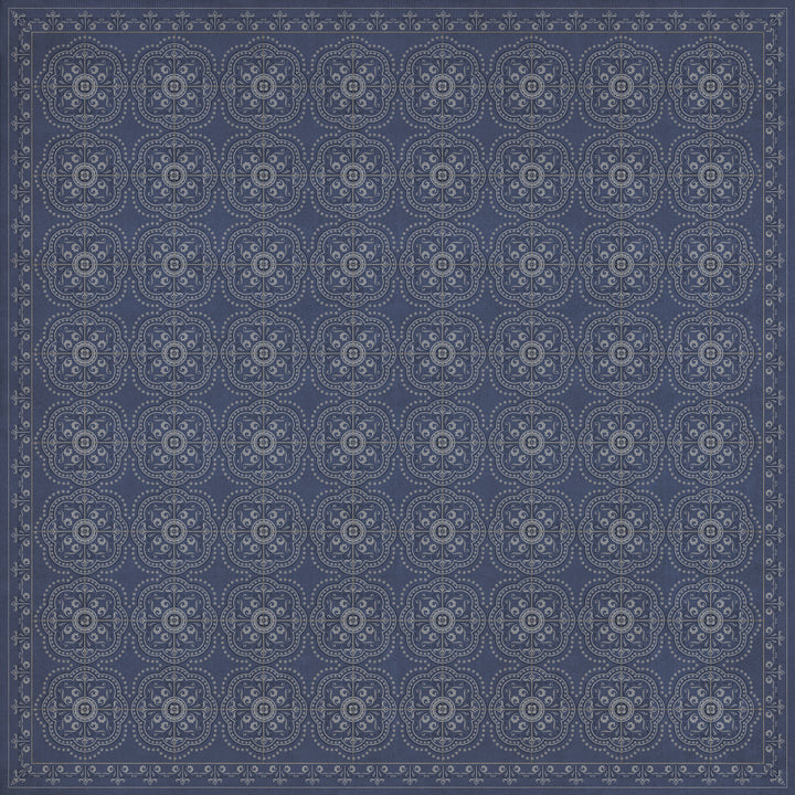 Vintage Vinyl Floorcloth Rug (Pattern 28 Indigo Bandana)