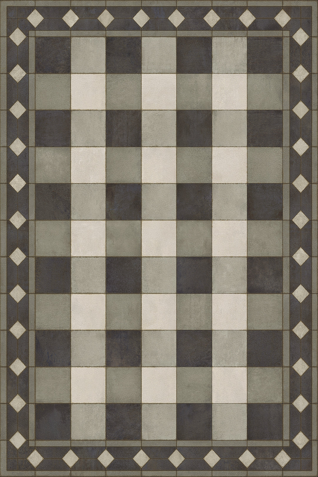 Vintage Vinyl Floorcloth Rug (Williamsburg -Gingham Tile - Black)