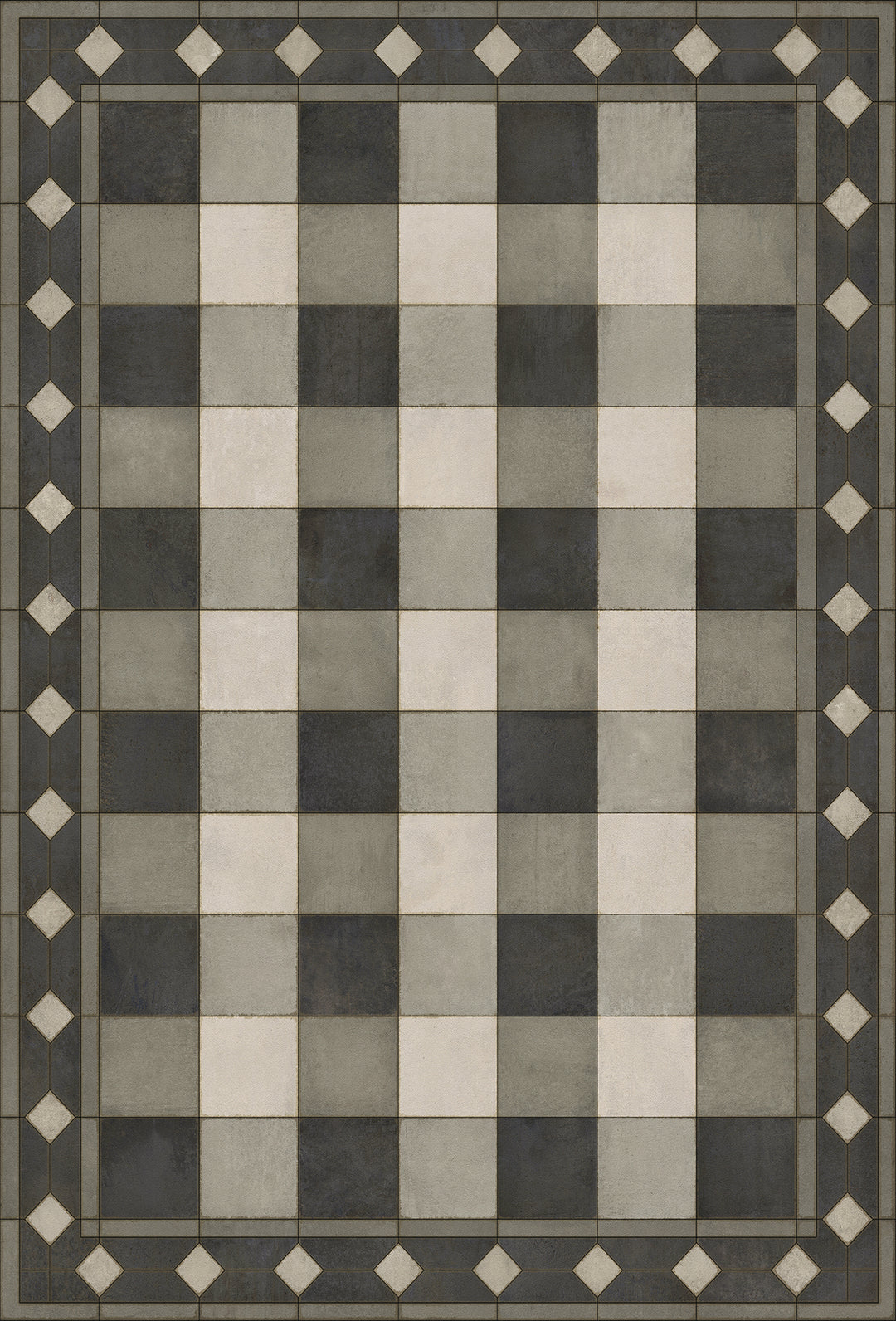 Vintage Vinyl Floorcloth Rug (Williamsburg -Gingham Tile - Black)