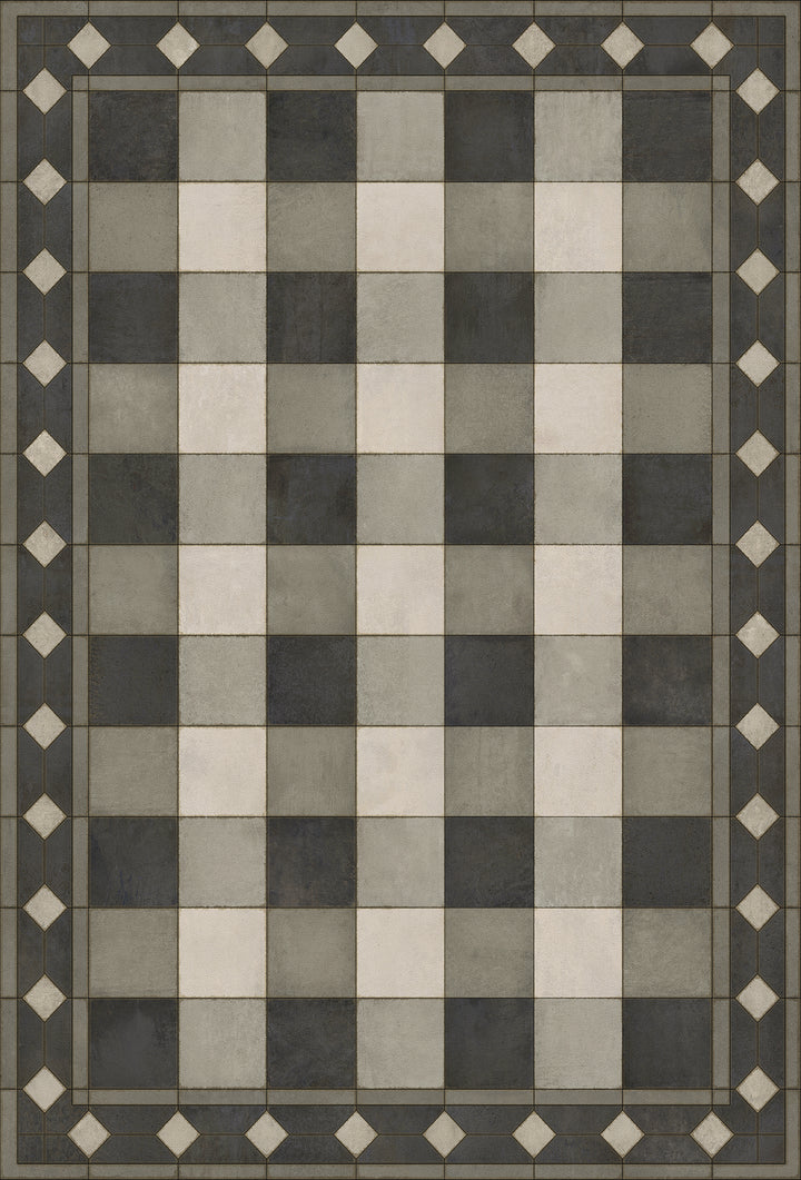 Vintage Vinyl Floorcloth Rug (Williamsburg -Gingham Tile - Black)