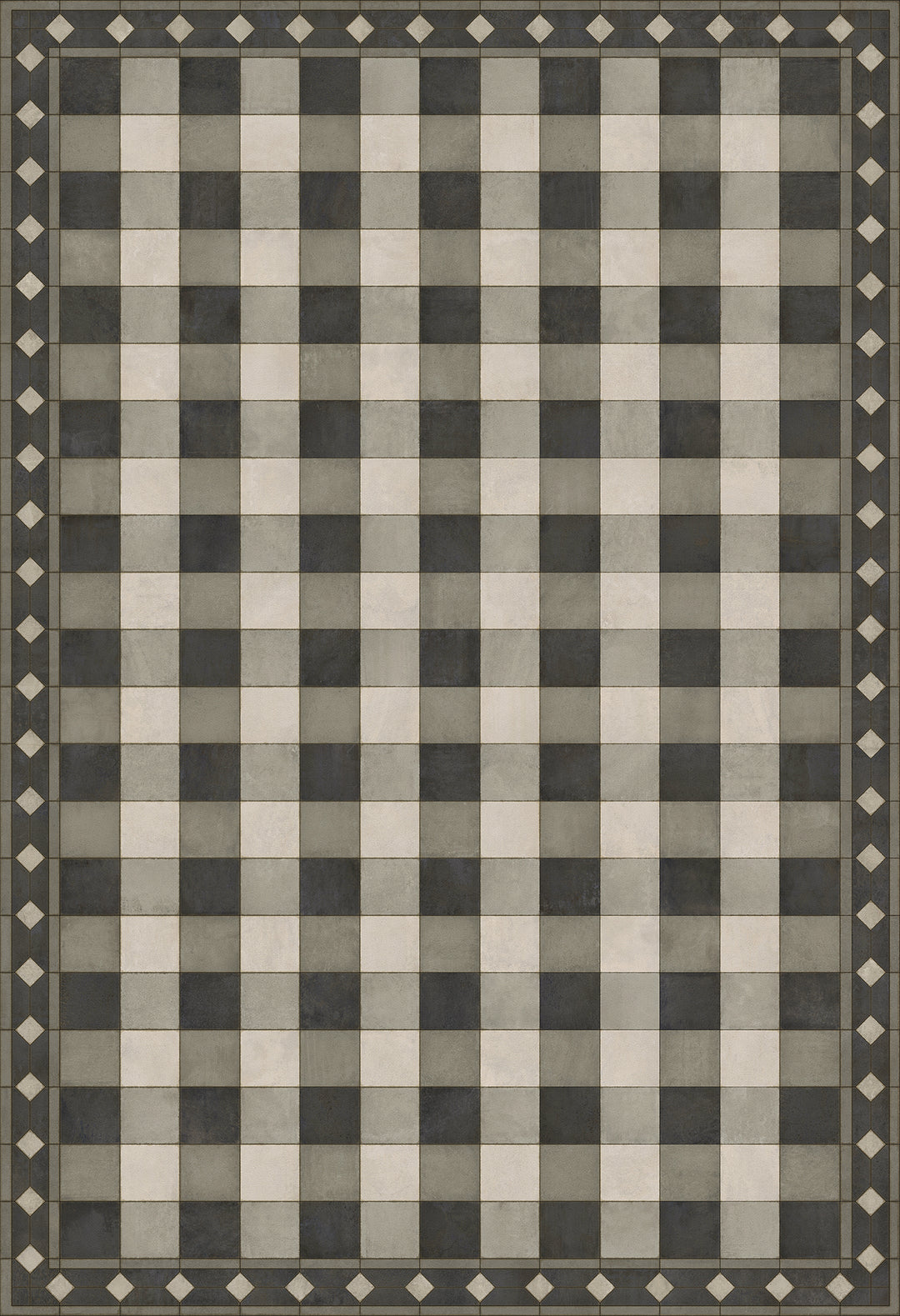 Vintage Vinyl Floorcloth Rug (Williamsburg -Gingham Tile - Black)