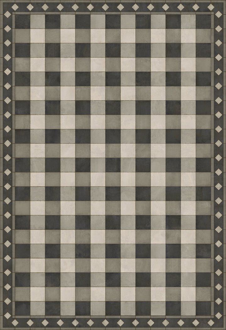 Vintage Vinyl Floorcloth Rug (Williamsburg -Gingham Tile - Black)